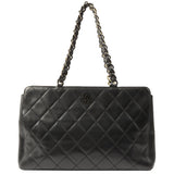 Chanel Around 2000 Made Plastic Cc Mark Plate Chain Tote Bag Black