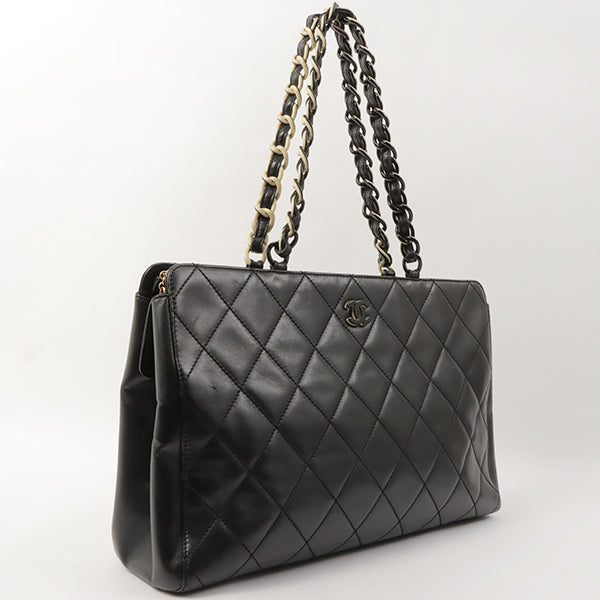 Chanel Around 2000 Made Plastic Cc Mark Plate Chain Tote Bag Black