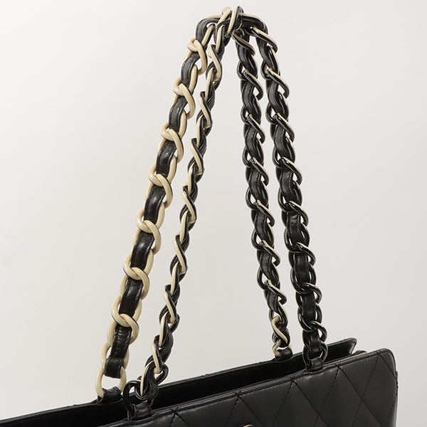 Chanel Around 2000 Made Plastic Cc Mark Plate Chain Tote Bag Black