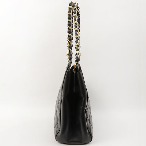 Chanel Around 2000 Made Plastic Cc Mark Plate Chain Tote Bag Black