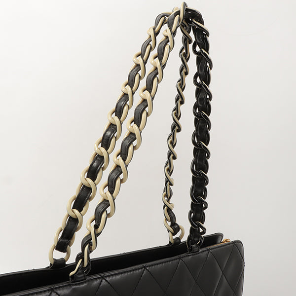 Chanel Around 2000 Made Plastic Cc Mark Plate Chain Tote Bag Black