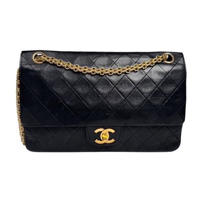 Chanel Classic Flap   Black Lambskin Leather with 24k Gold Hardware Chain Strap