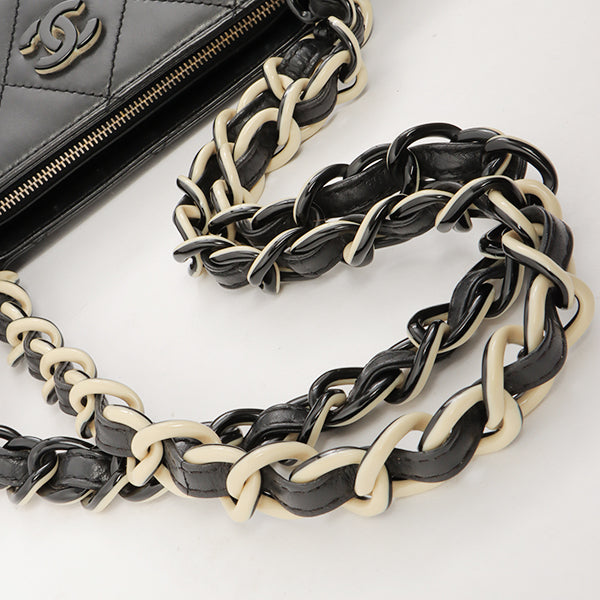 Chanel Around 2000 Made Plastic Cc Mark Plate Chain Tote Bag Black