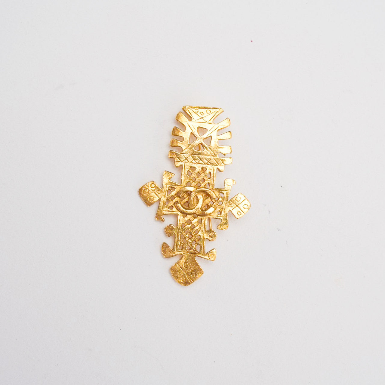 Chanel Gold Plated CC Logos Cross   Brooch