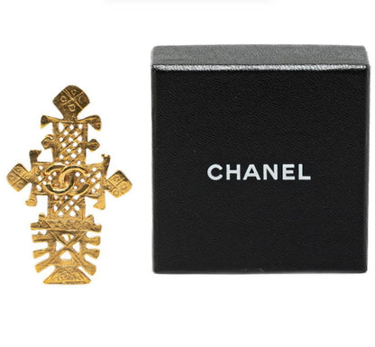 Chanel Gold Plated CC Logos Cross   Brooch