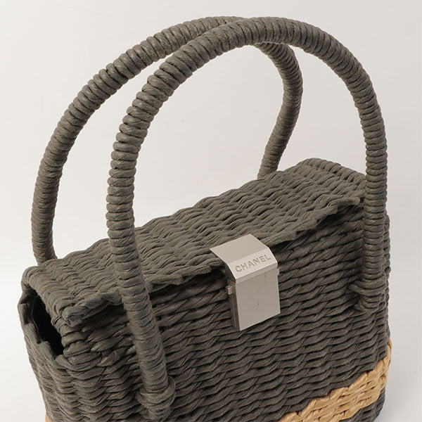Chanel Around 1998 Made Paper Logo Plate Handbag Grey/Natural