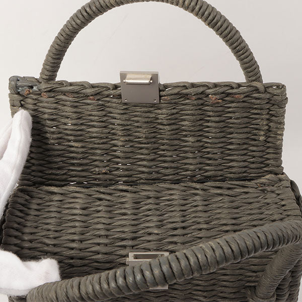 Chanel Around 1998 Made Paper Logo Plate Handbag Grey/Natural