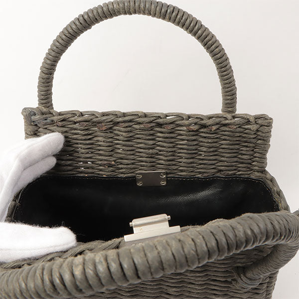 Chanel Around 1998 Made Paper Logo Plate Handbag Grey/Natural