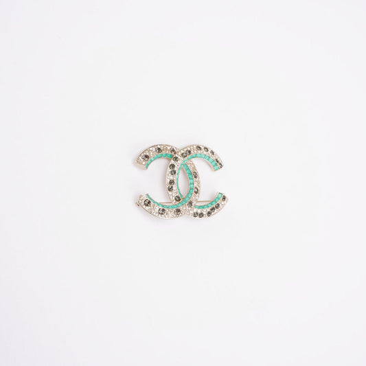 Chanel CC Green & Gold Metal Brooche