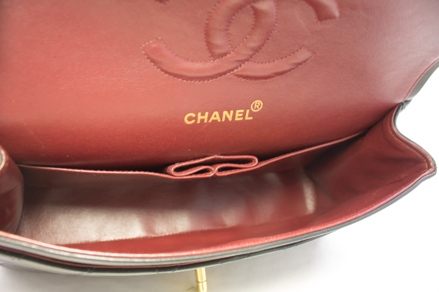 CHANEL 2.55 Double Flap Medium Chain Shoulder Bag Black Lambskin