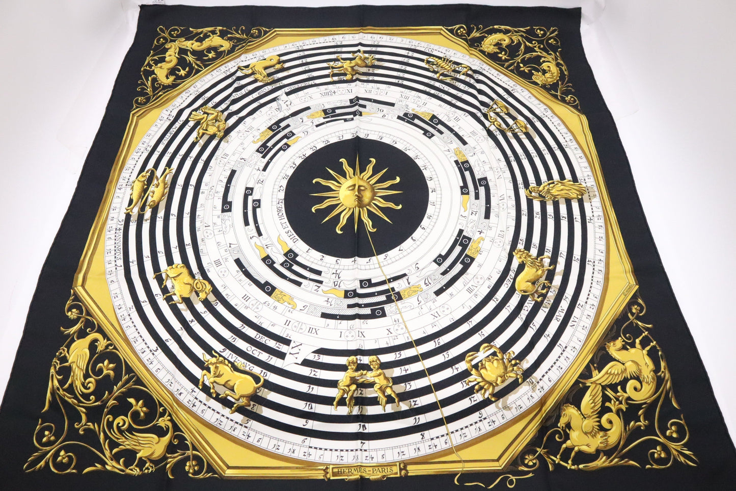 Hermes 'Astrologie' Carre 90 in Black Silk