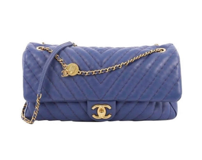 CHANEL CHEVRON MEDALLION CHARM FLAP BAG-HS