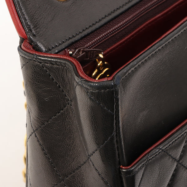 Chanel Around 1990 Made Edge Design Flap Turn-Lock Chain Bag Black/Red