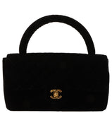 Chanel Around 1995 Made Velour Classic Flap Top Handle Bag Black