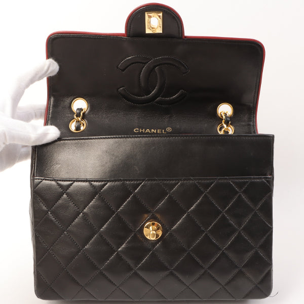 Chanel Around 1990 Made Edge Design Flap Turn-Lock Chain Bag Black/Red