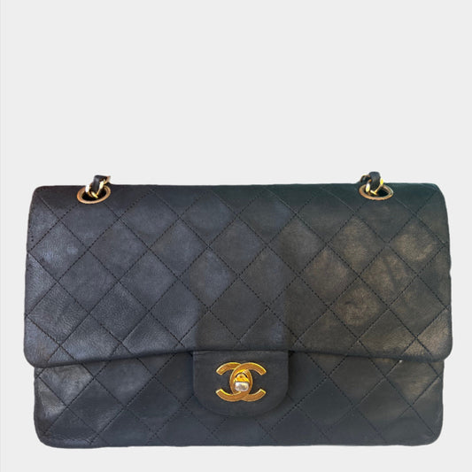 Chanel Classic Flap   Black Leather with 24k Gold Hardware