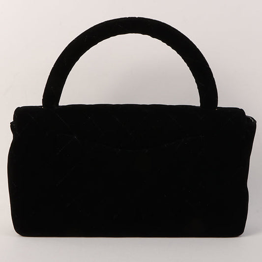 Chanel Around 1995 Made Velour Classic Flap Top Handle Bag Black