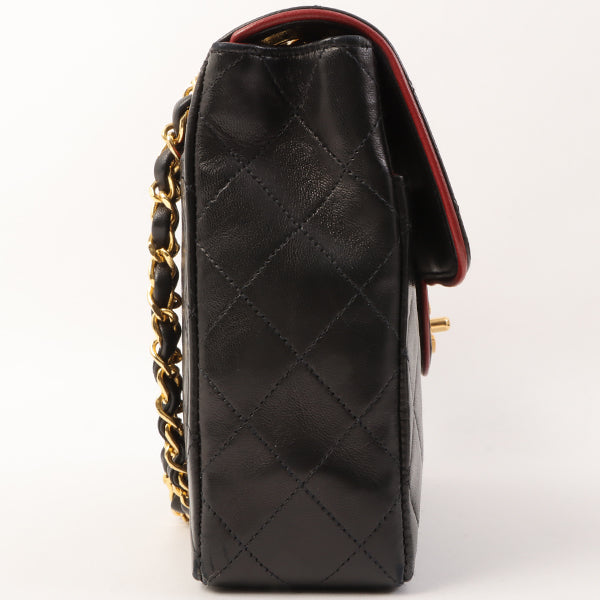 Chanel Around 1990 Made Edge Design Flap Turn-Lock Chain Bag Black/Red