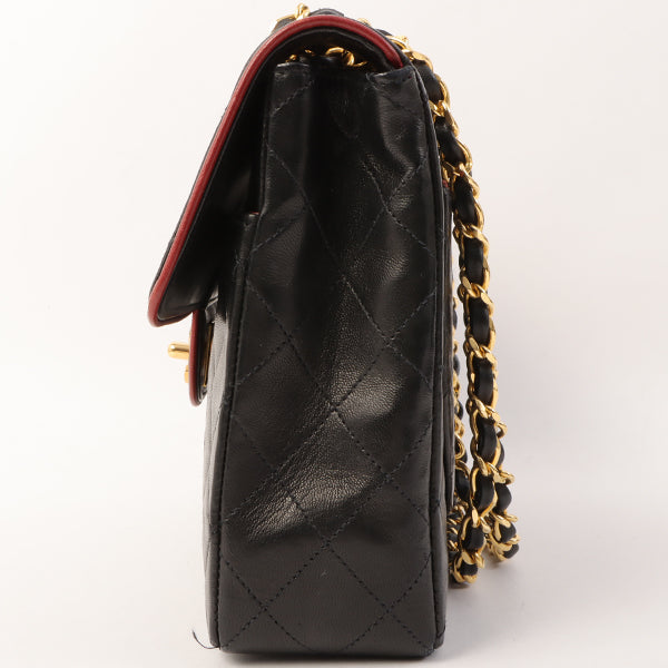 Chanel Around 1990 Made Edge Design Flap Turn-Lock Chain Bag Black/Red