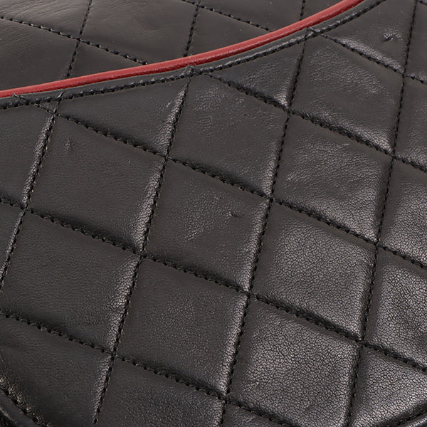 Chanel Around 1990 Made Edge Design Flap Turn-Lock Chain Bag Black/Red