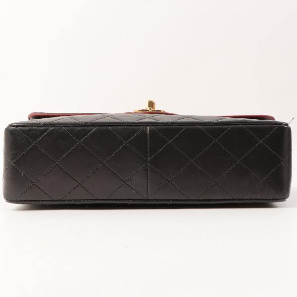 Chanel Around 1990 Made Edge Design Flap Turn-Lock Chain Bag Black/Red