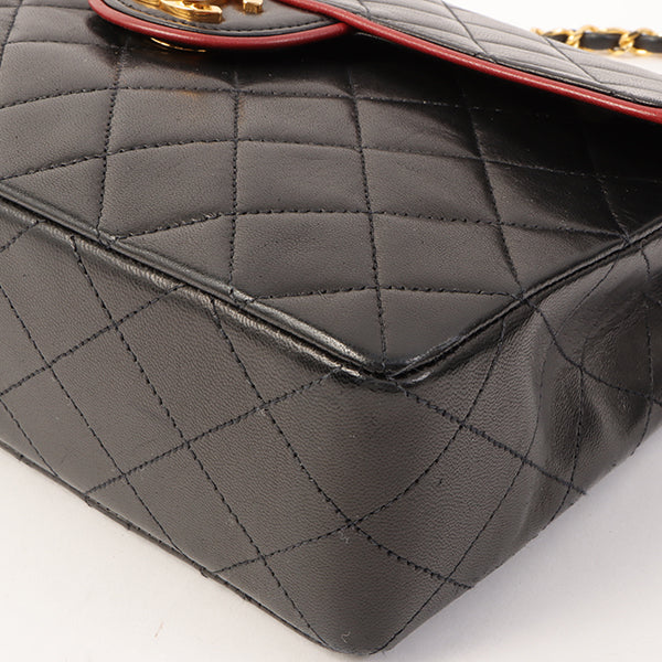 Chanel Around 1990 Made Edge Design Flap Turn-Lock Chain Bag Black/Red