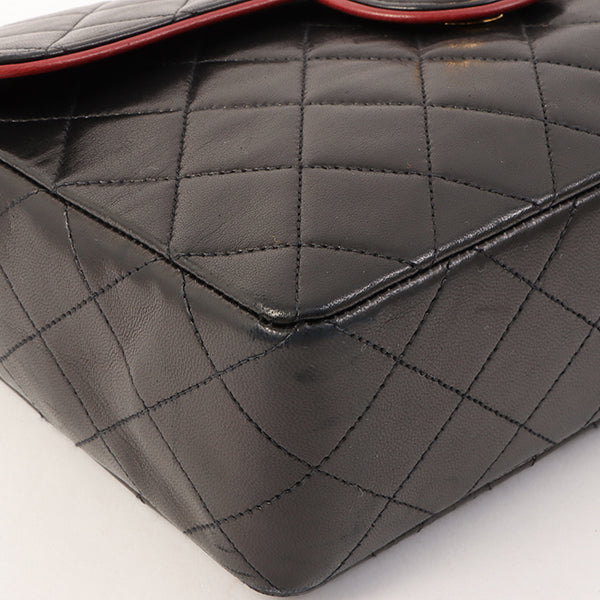 Chanel Around 1990 Made Edge Design Flap Turn-Lock Chain Bag Black/Red