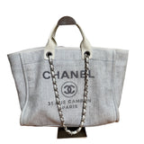 Chanel Deauville Tote Medium Light Blue Grey Denim Top Handle 2013-2014