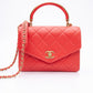 CHANEL Coral Calfskin Quilted Metal Small Top Handle Envelope Flap Bag