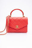 CHANEL Coral Calfskin Quilted Metal Small Top Handle Envelope Flap Bag