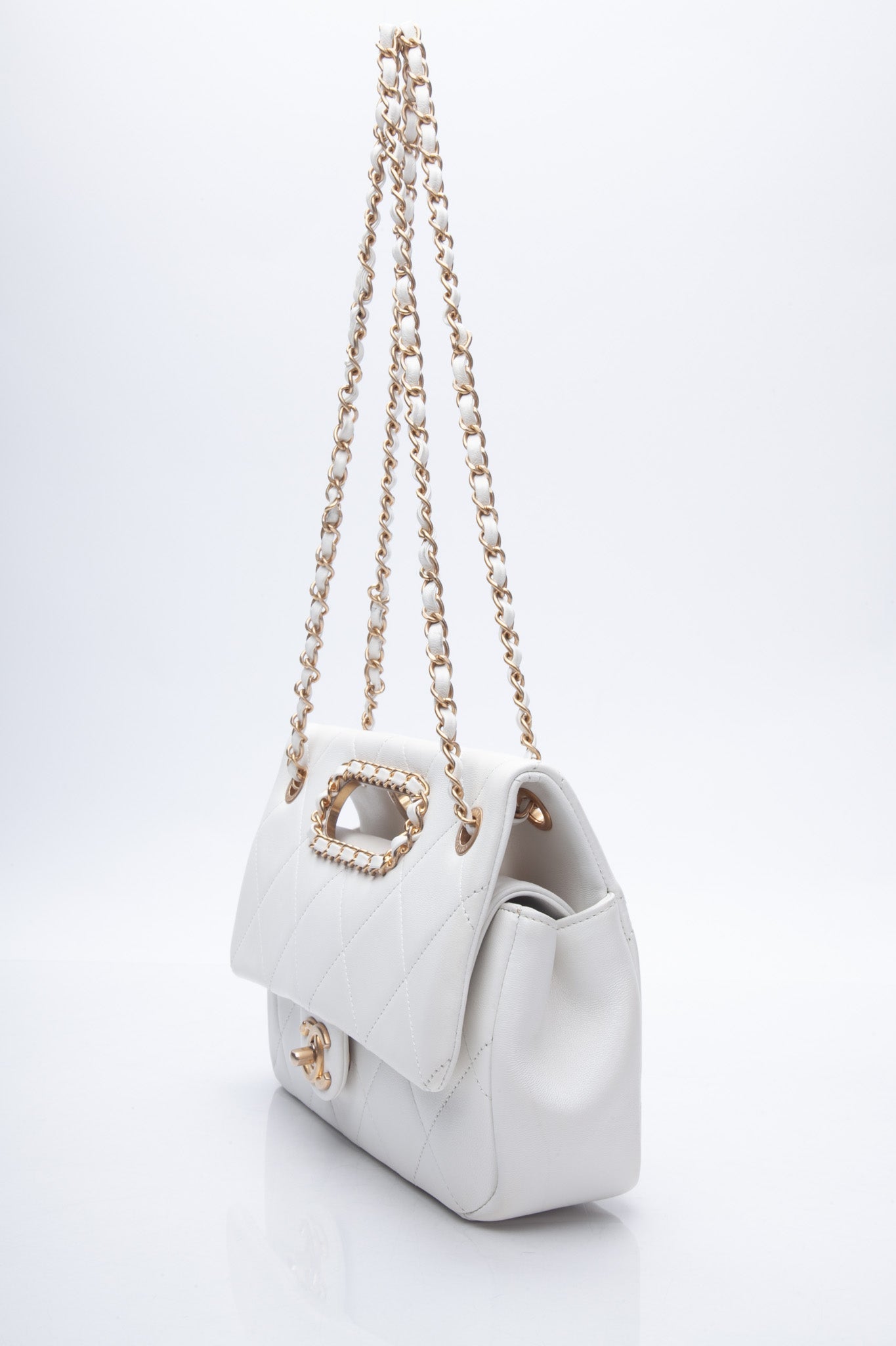 CHANEL White Lambskin A Real Catch Flap Bag