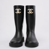Chanel Classic Rain Boots in Black / White With CC Logo 38