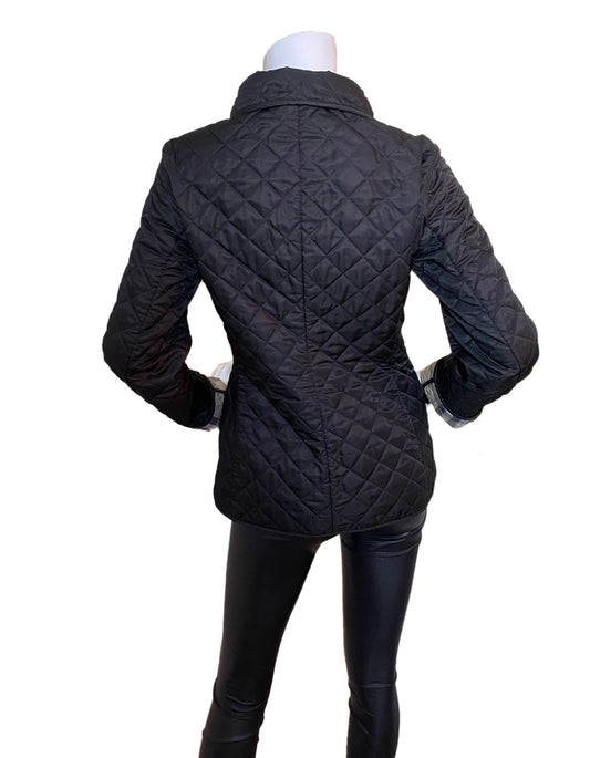 Burberry Brit Black Quilted Jacket w/Nova Plaid Lining sz Small