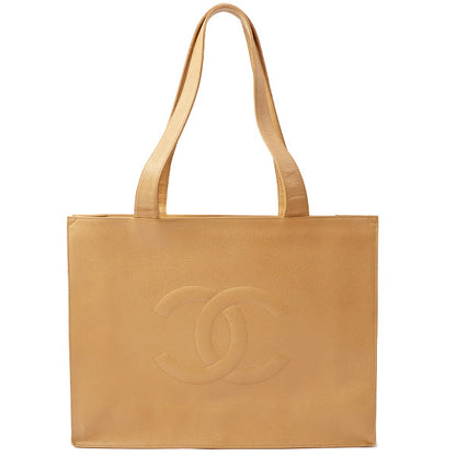 Chanel 1998 Made Caviar Skin Coco Mark Stitch Tote Bag Beige
