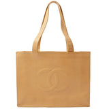 Chanel 1998 Made Caviar Skin Coco Mark Stitch Tote Bag Beige