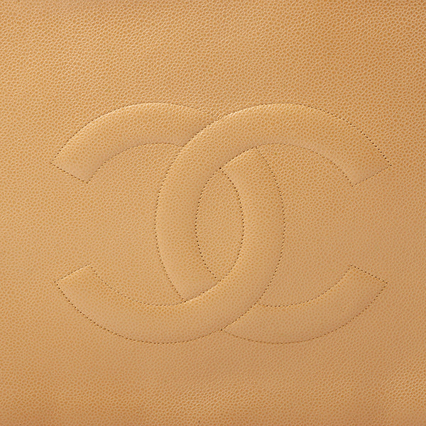 Chanel 1998 Made Caviar Skin Coco Mark Stitch Tote Bag Beige
