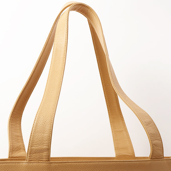 Chanel 1998 Made Caviar Skin Coco Mark Stitch Tote Bag Beige