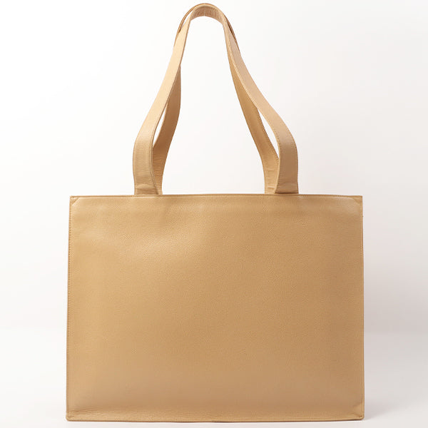 Chanel 1998 Made Caviar Skin Coco Mark Stitch Tote Bag Beige
