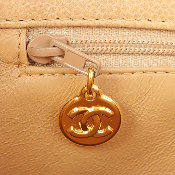 Chanel 1998 Made Caviar Skin Coco Mark Stitch Tote Bag Beige