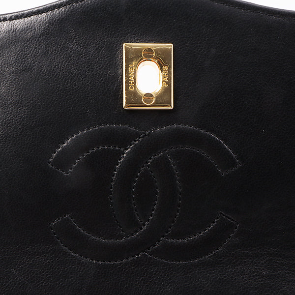 Chanel Around 1990 Made Edge Flap Turn-Lock Chain Bag With Pouch Black