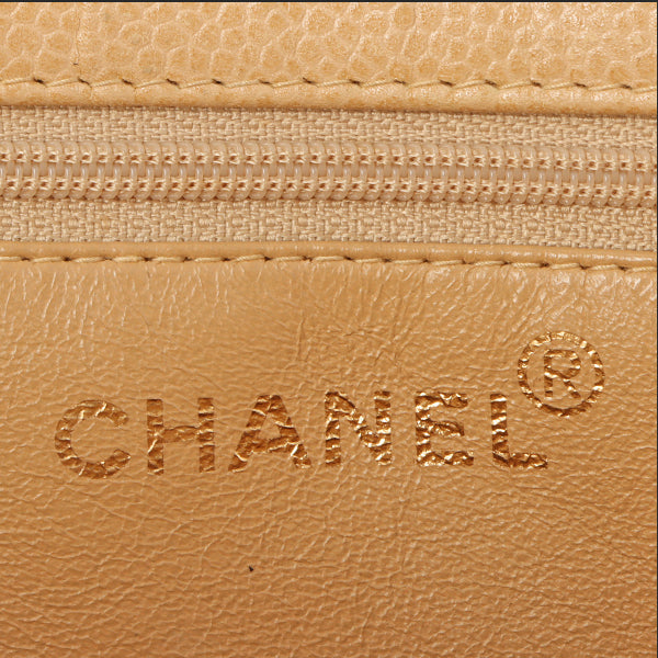Chanel 1998 Made Caviar Skin Coco Mark Stitch Tote Bag Beige