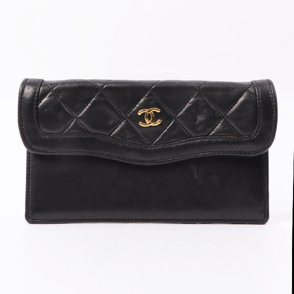 Chanel Around 1990 Made Edge Flap Turn-Lock Chain Bag With Pouch Black