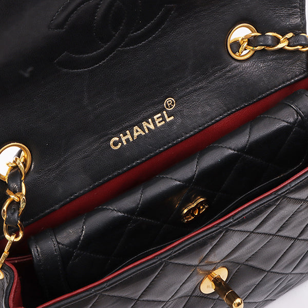 Chanel Around 1990 Made Edge Flap Turn-Lock Chain Bag With Pouch Black