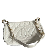 Chanel Clutch Shoulder Bag White Caviar Leather Gold Hardware