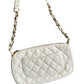 Chanel Clutch Shoulder Bag White Caviar Leather Gold Hardware