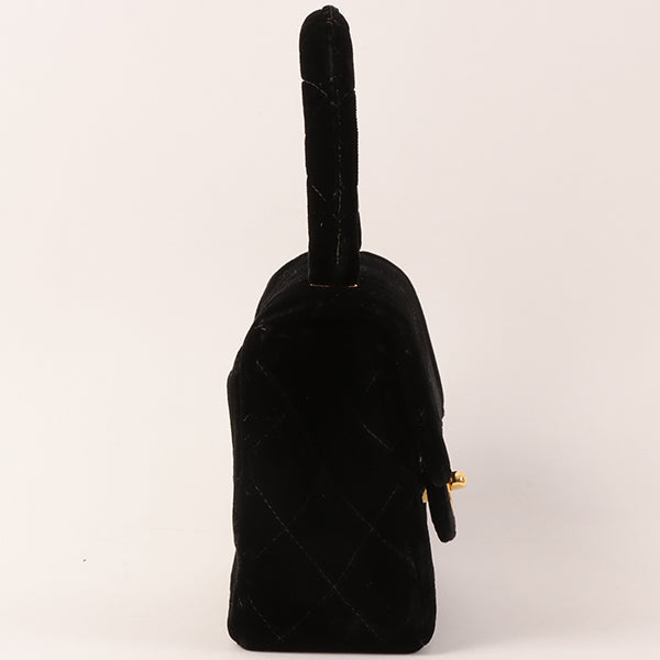CHANEL Around 1992 Made Velour Classic Flap Top Handle Bag Mini Black