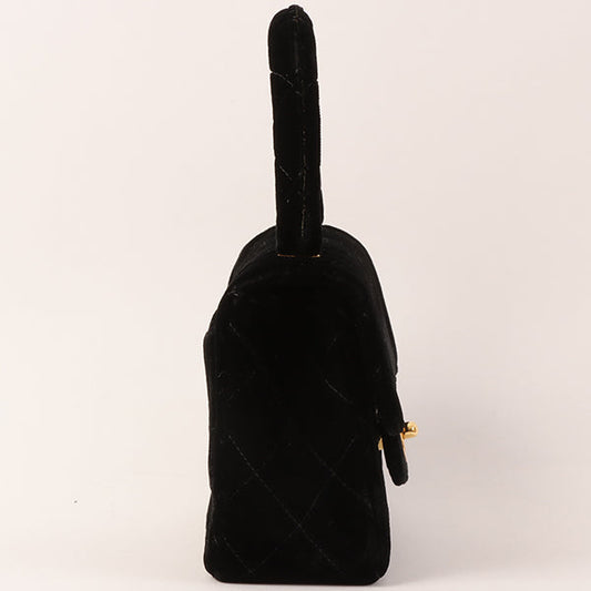 CHANEL Around 1992 Made Velour Classic Flap Top Handle Bag Mini Black