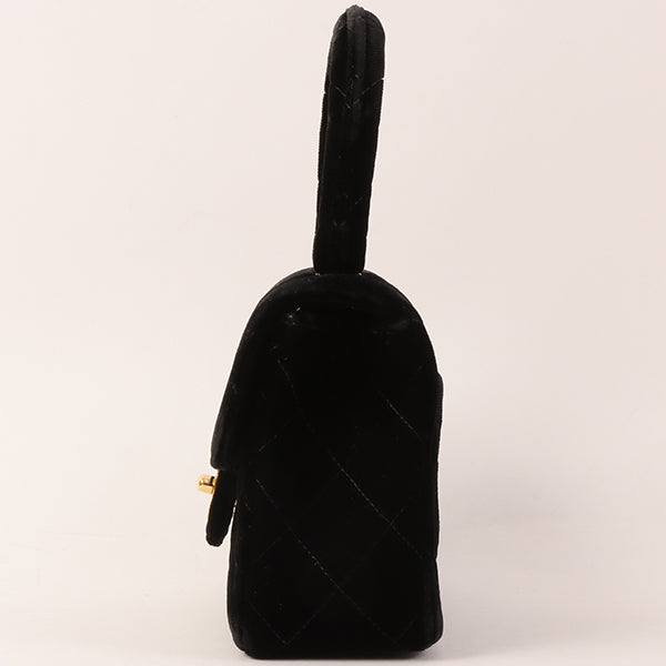 CHANEL Around 1992 Made Velour Classic Flap Top Handle Bag Mini Black