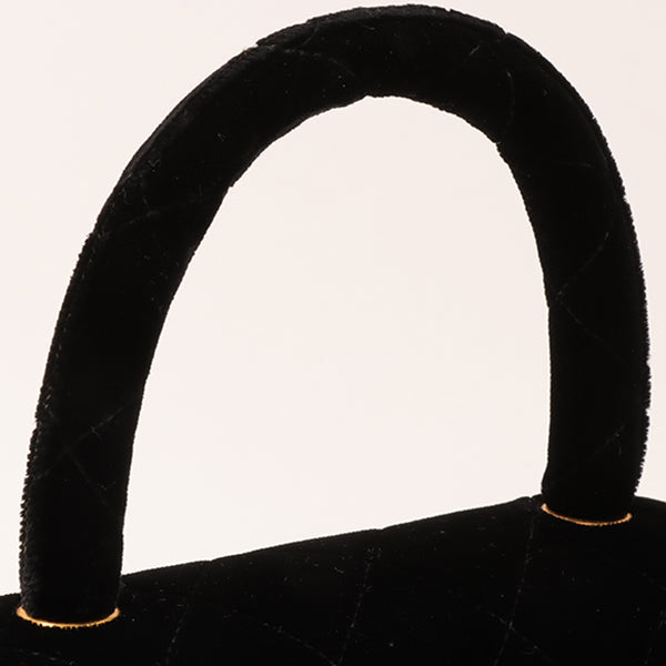 CHANEL Around 1992 Made Velour Classic Flap Top Handle Bag Mini Black