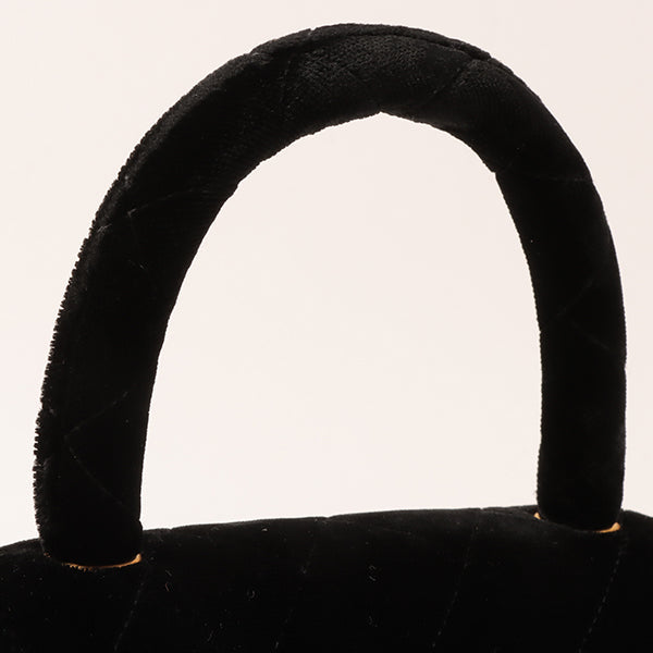 CHANEL Around 1992 Made Velour Classic Flap Top Handle Bag Mini Black